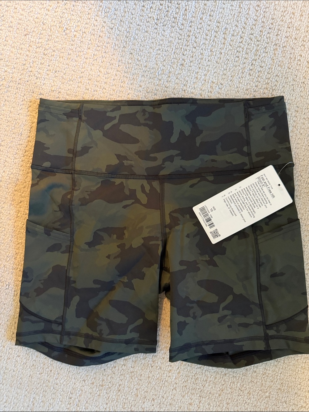 lululemon athletica Camo High-Rise Bike Shorts in Olive and Dark Green